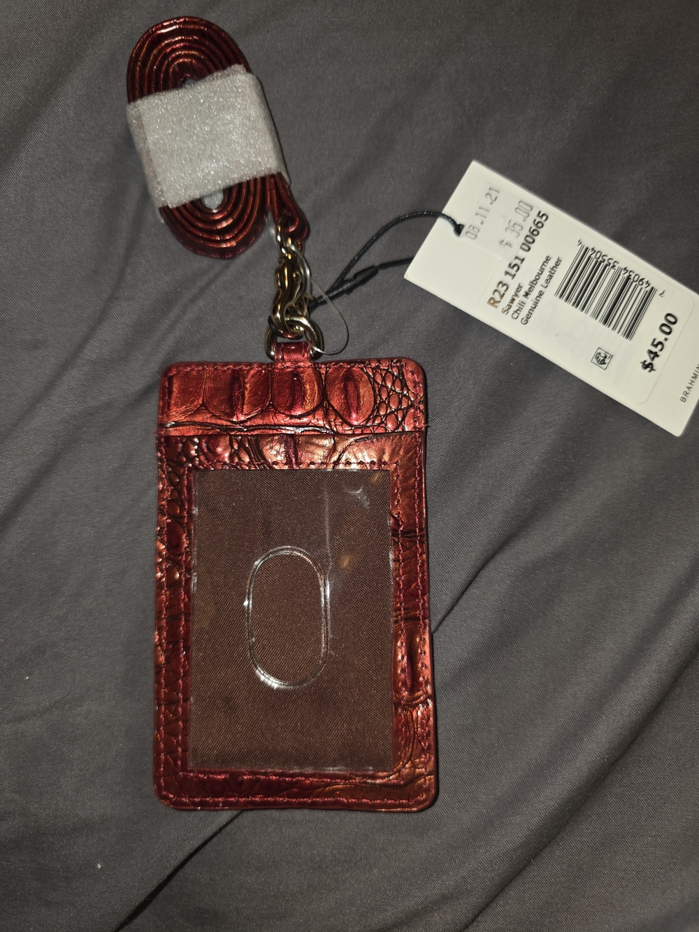 Brahmin Metallic Red Croc-Embossed ID Holder with Lanyard